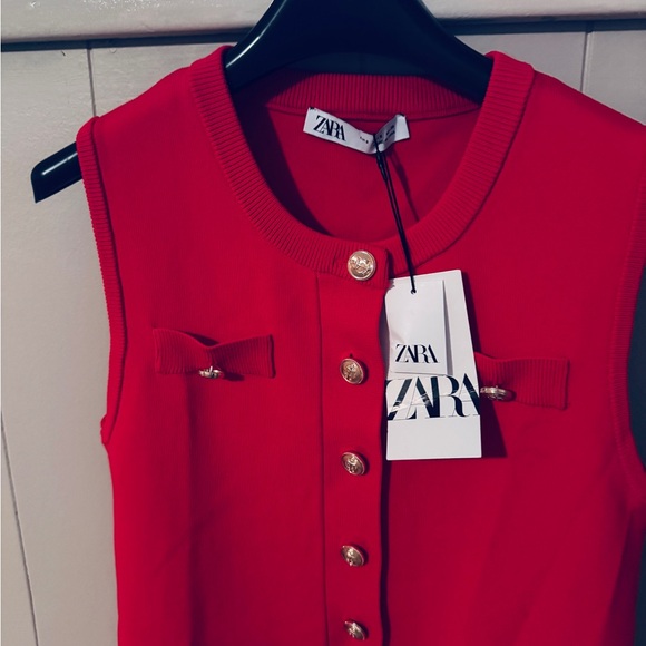 Zara Vibrant Red Mini Dress with Gold Accents - Picture 1 of 2
